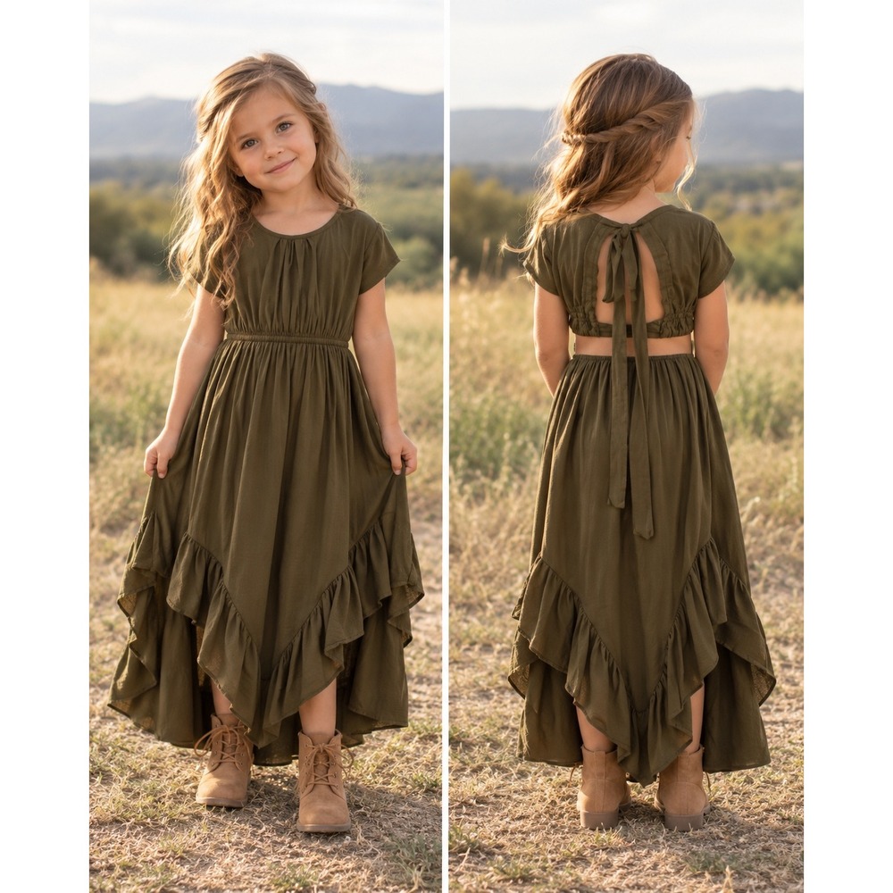 Mia Joy Joyfolle Braelyn Dress Olive Green High-Low Ruffle Tie Back Size 4 NWT